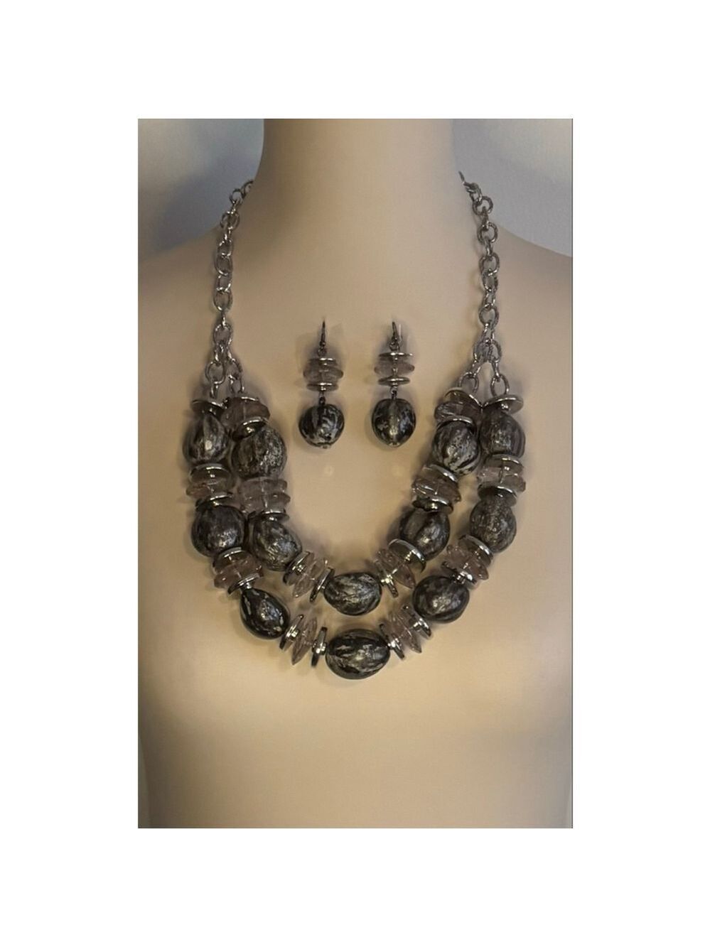 Women's Unbranded Necklace Set, One Size, Silver & Gray